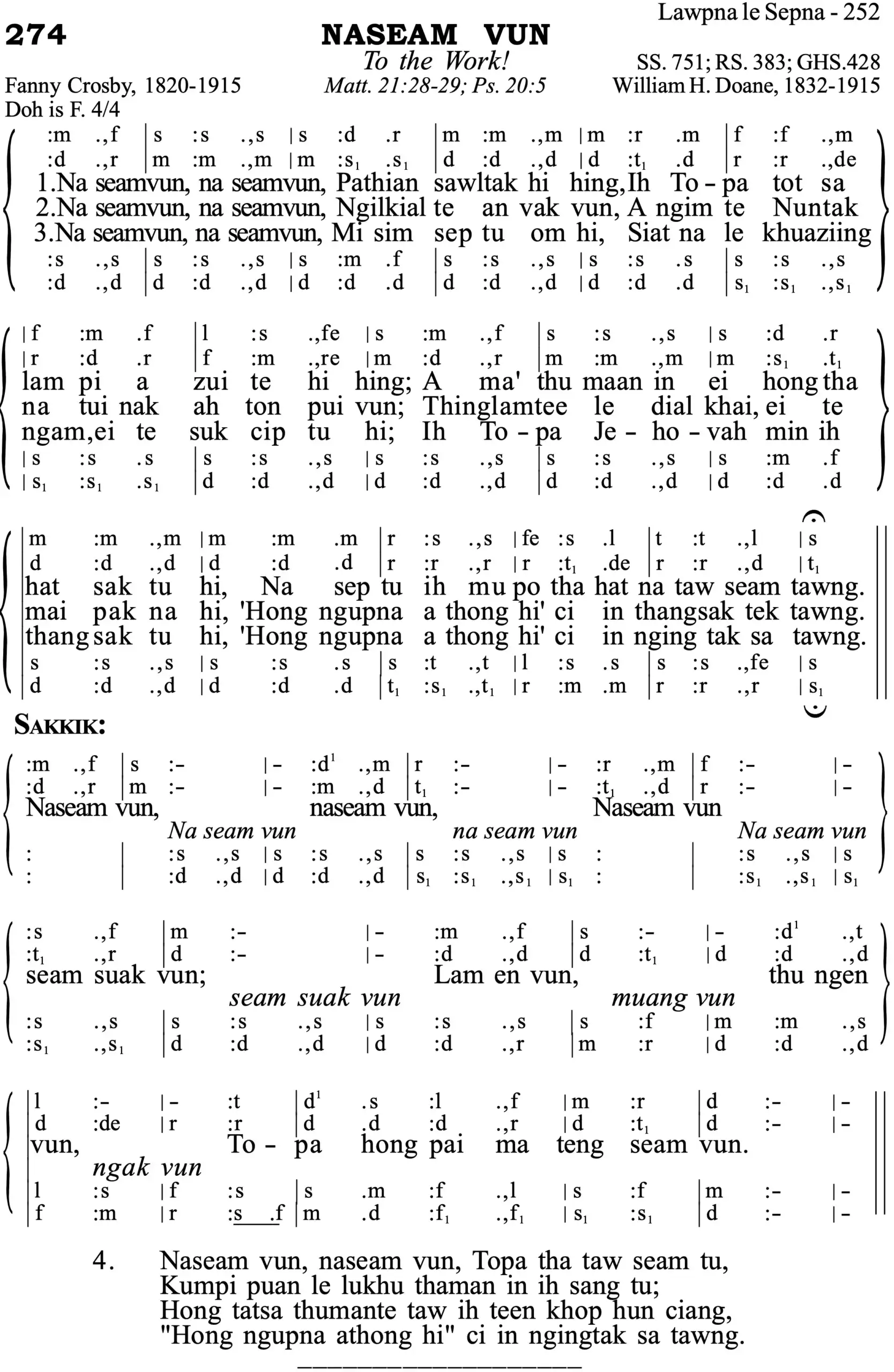 274 Naseam Vun - Siyin Hymn 1 274 Naseam Vun